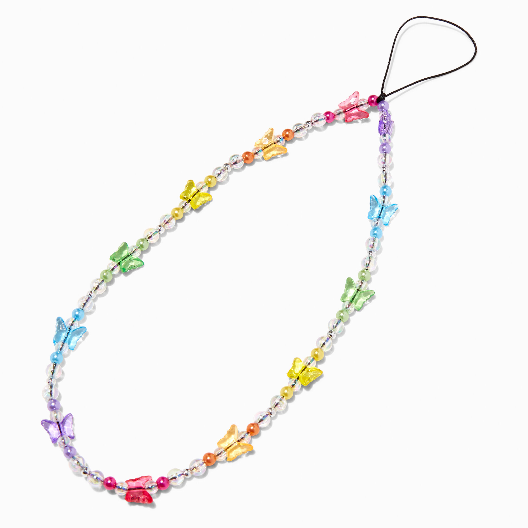 View Claires Butterfly Phone Wrist Strap Rainbow information