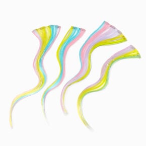 Extensions de cheveux synth&eacute;tiques &agrave; clip droits aux couleurs vives de l&rsquo;arc-en-ciel - Lot de 4,