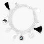 Bracelet &agrave; breloques pompon yin yang couleur argent&eacute;e - Noir,