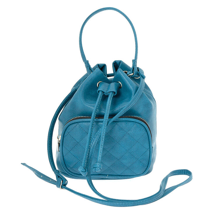 Faux Leather Mini Bucket Crossbody Bag - Teal,