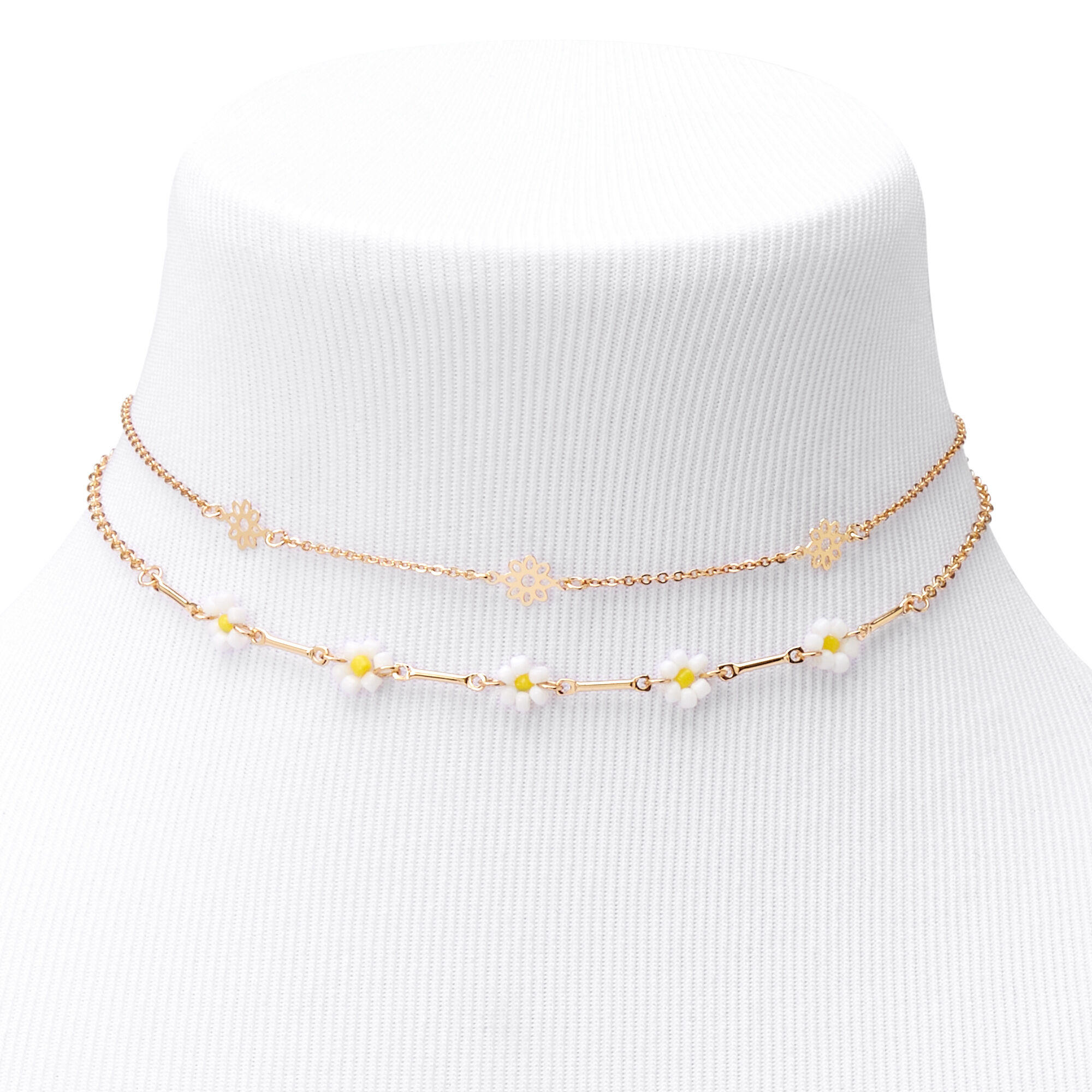 Claire's Ras-de-cou chaîne marguerites couleur dorée - Lot de 2