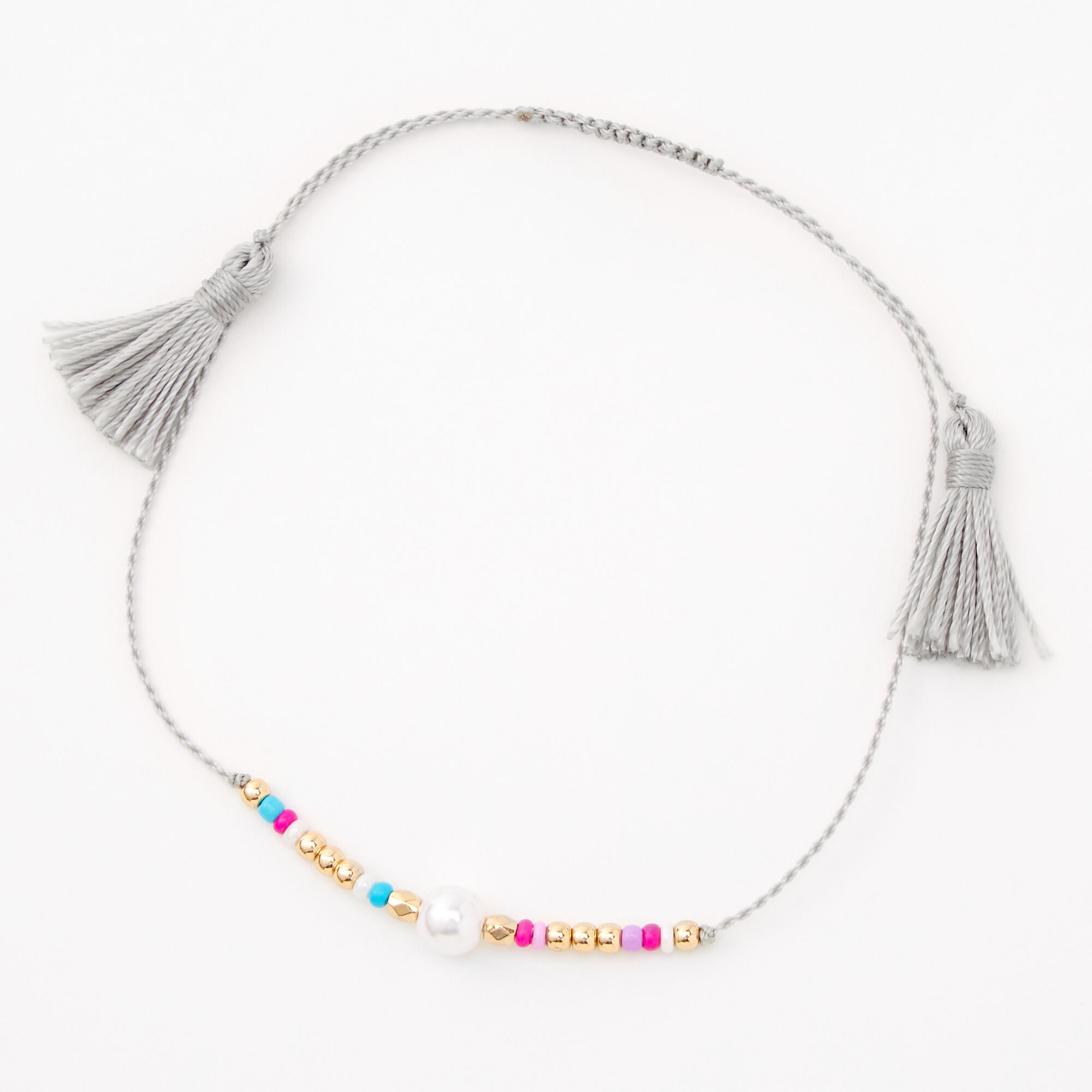 Gold & Pearl Beaded Cord Anklet,