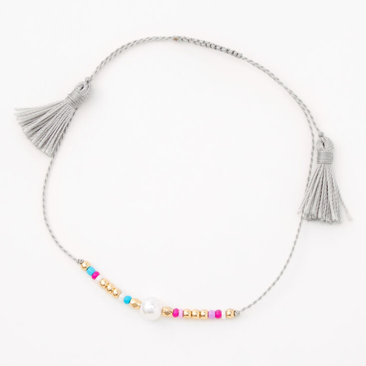 Gold &amp; Pearl Beaded Cord Anklet,