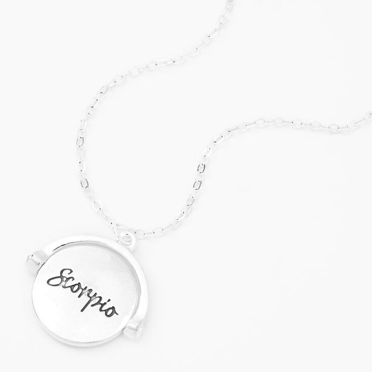 Silver Glow In The Dark Zodiac Spinning Pendant Necklace - Scorpio,