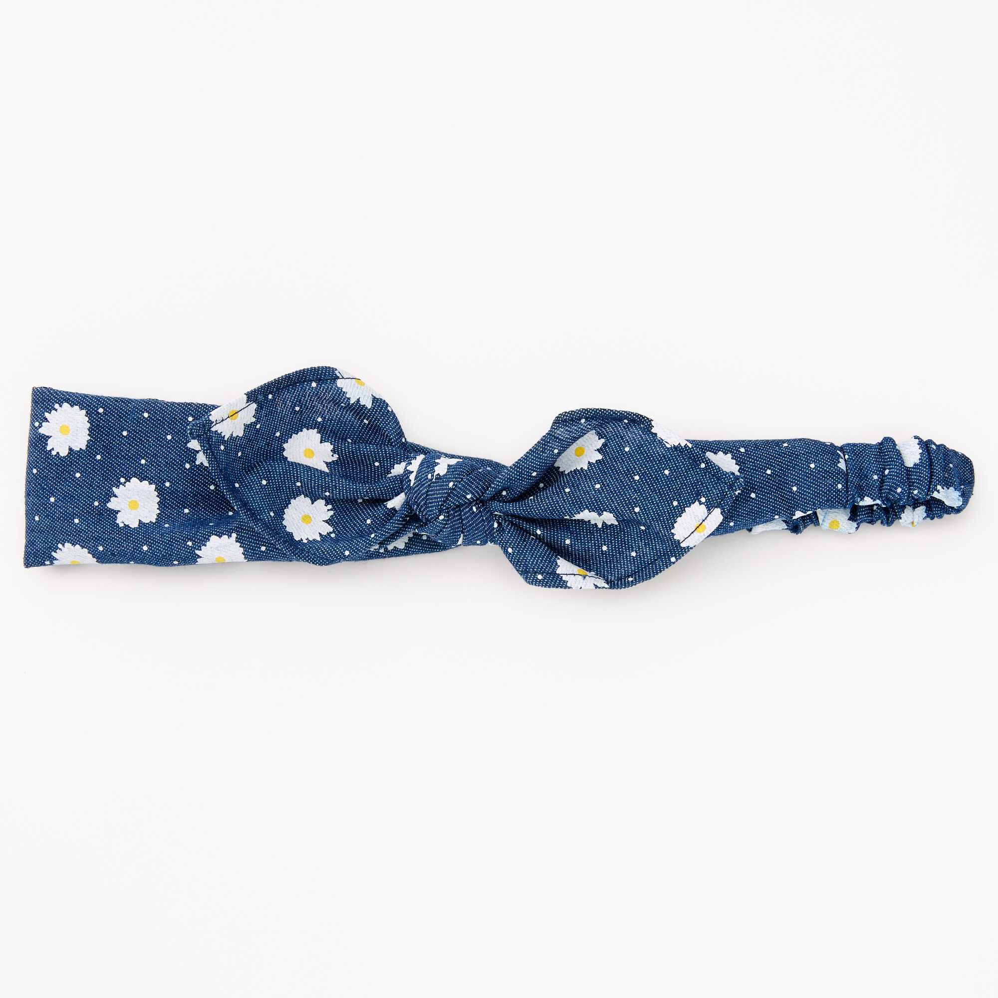 Denim Daisy Knotted Bow Headwrap - Blue,