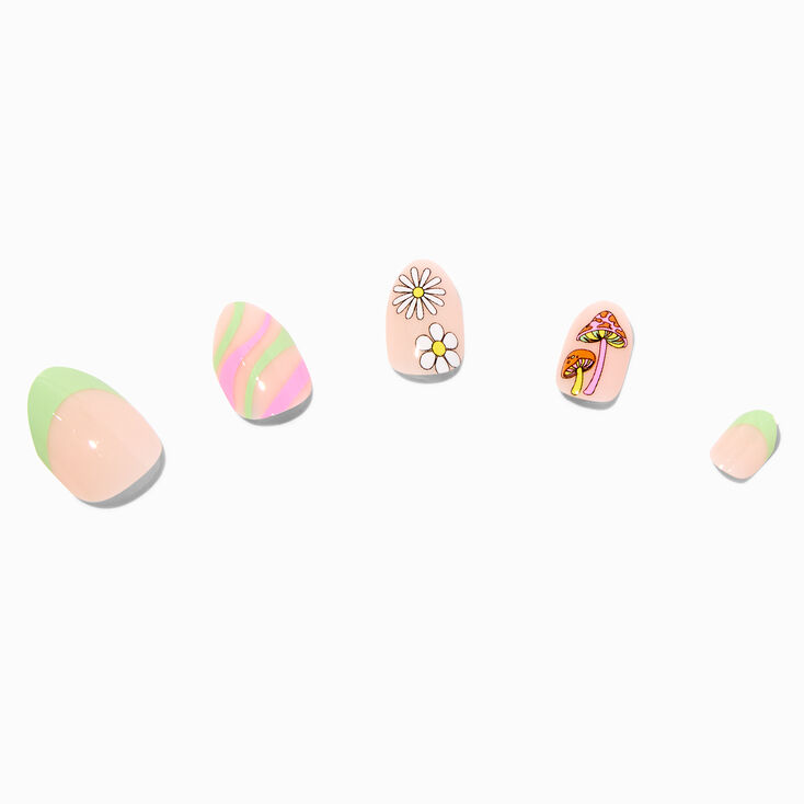 Striped Mushroom Stiletto Press On Vegan Faux Nail Set - 24 Pack,