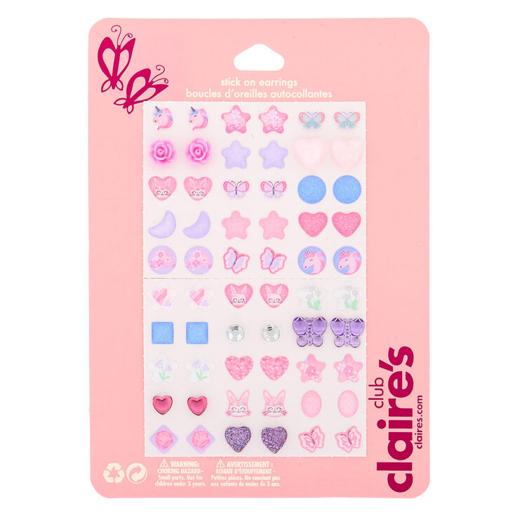 Claire's Lot de 30 paires de boucles d'oreille autocollantes petits animaux printaniers du Claire's Club