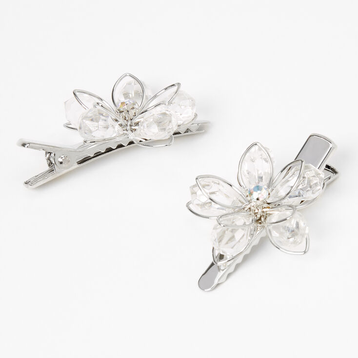 Silver Rhinestone Flower Hair Clips - 2 Pack | US