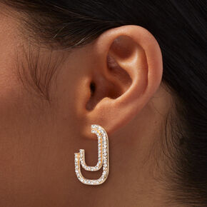 Gold-tone Crystal Double 20MM Hoop Earrings ,
