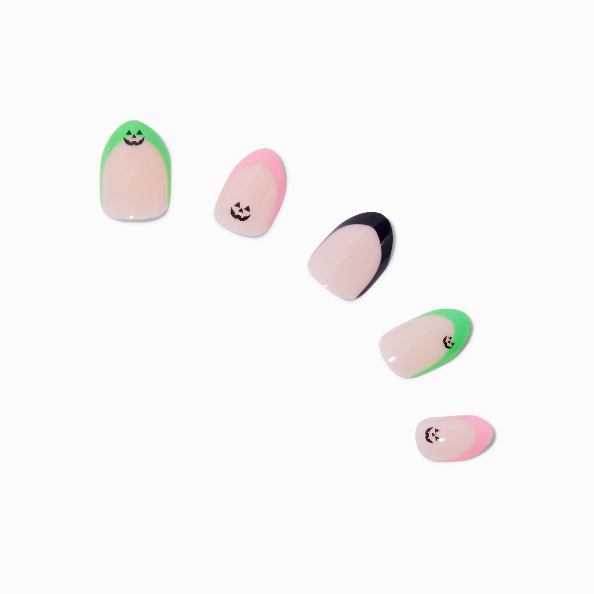 Neon Pumpkin Halloween Stiletto Press On Faux Nail Set - 24 Pack,