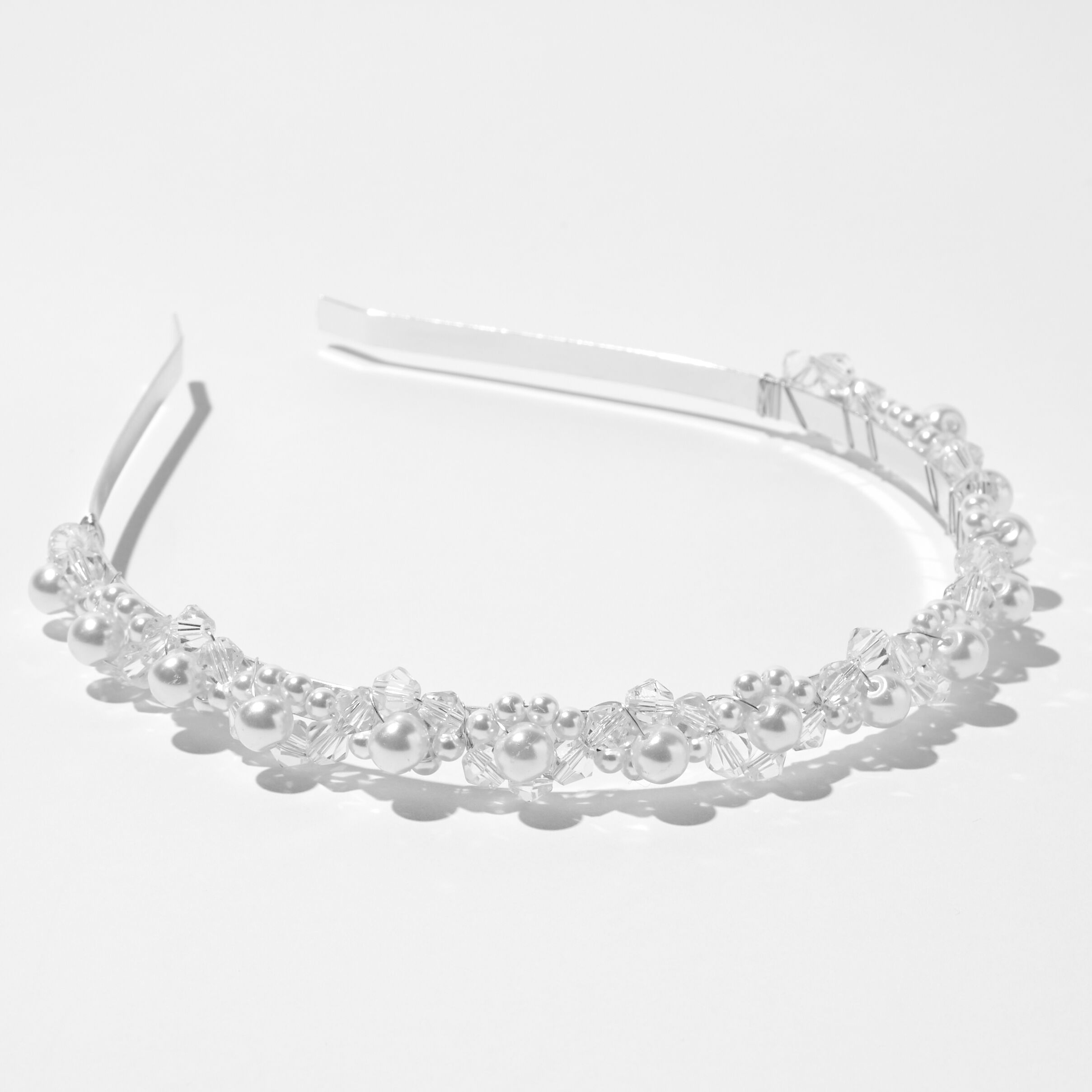 Silver Pearl Cluster Beaded Headband,