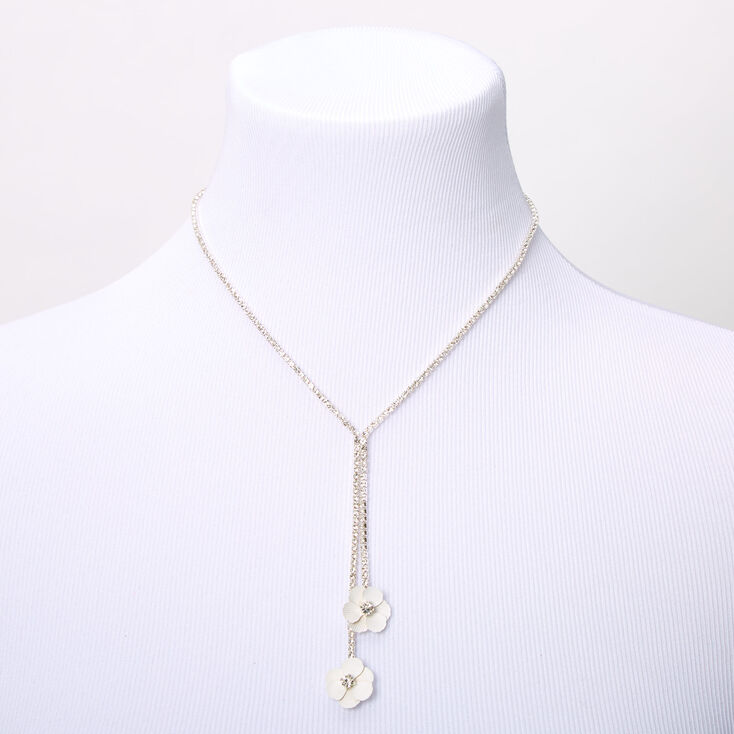 Parure de bijoux collier en Y motif marguerite avec strass couleur argent&eacute;e - Lot de 2,