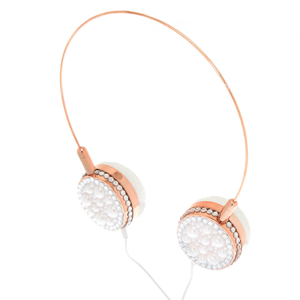 Casque glamour couleur doré rose à perles d’imitation,