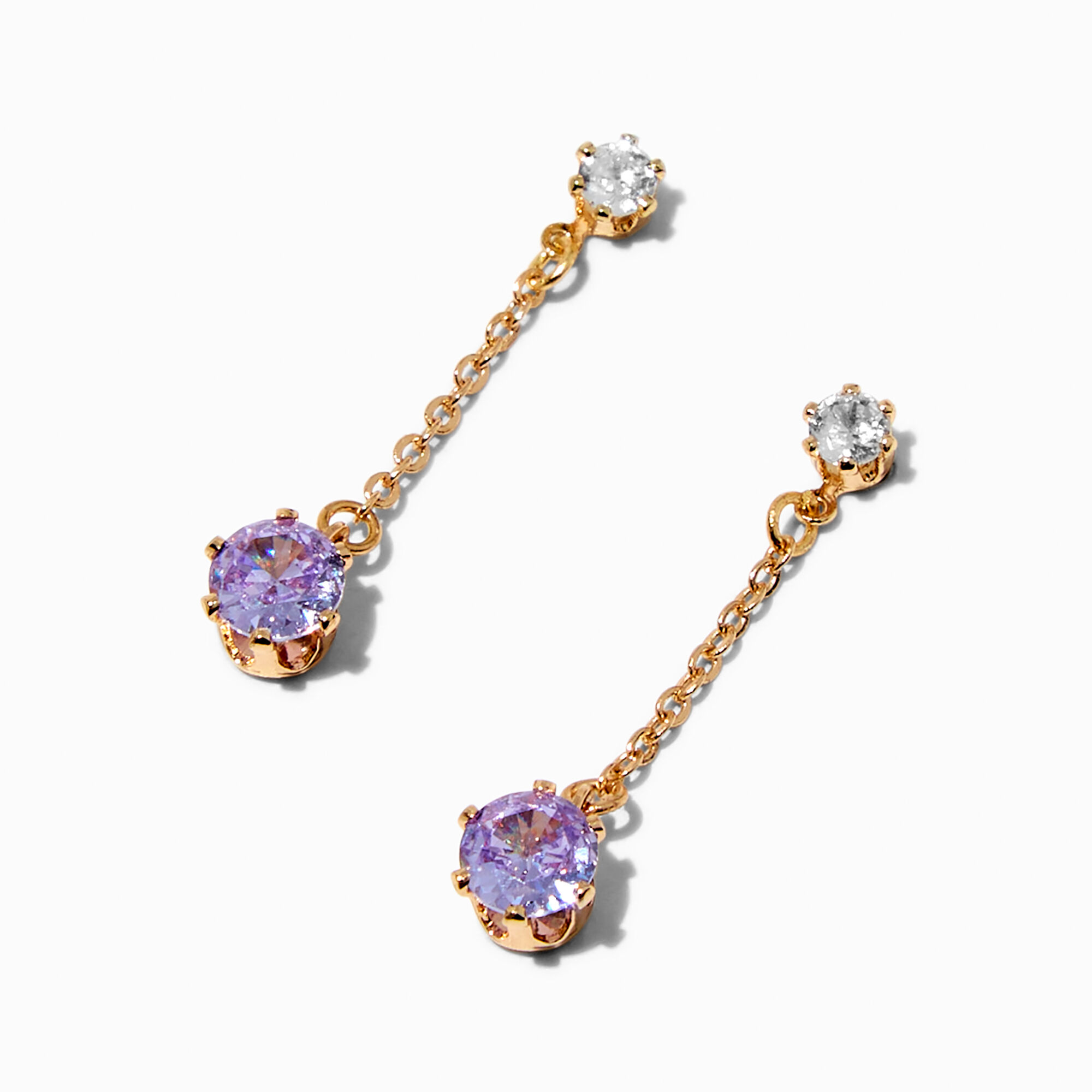 Purple Cubic Zirconia Two Stone Linear Drop Earrings