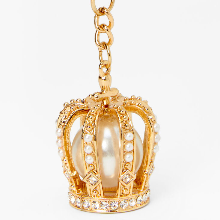 Gold Crystal Crown Pearl Keychain,