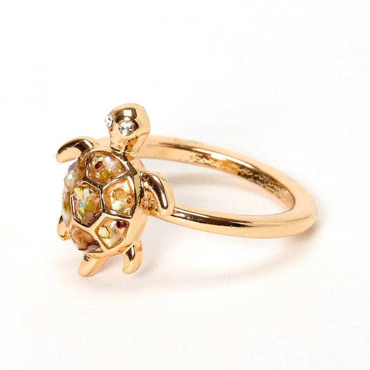 Bague carapace de tortue en ormeau d&rsquo;imitation couleur dor&eacute;e,