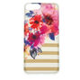 Coque de portable blanche &agrave; rayures et &agrave; fleurs,