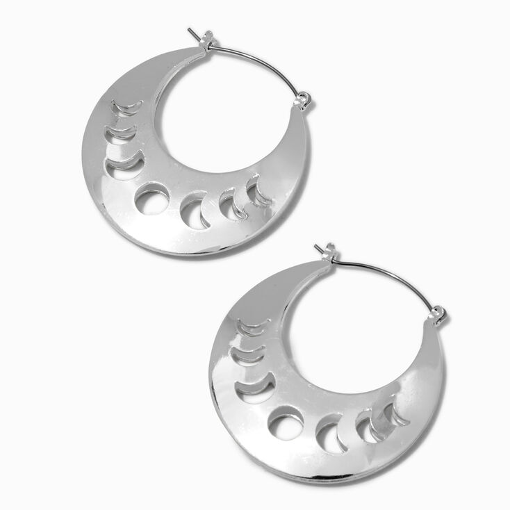 Silver-tone 50mm Moon Phases Hoop Earrings ,