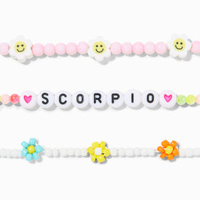 Zodiac Daisy Happy Face Beaded Stretch Bracelets - 3 Pack, Scorpio,