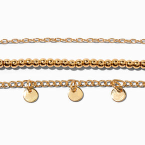 Claire&#39;s Recycled Jewellery Gold-tone Disc Charm Bracelet Set - 3 Pack,