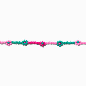 Pink &amp; Green Flower Seed Bead Choker Necklace ,