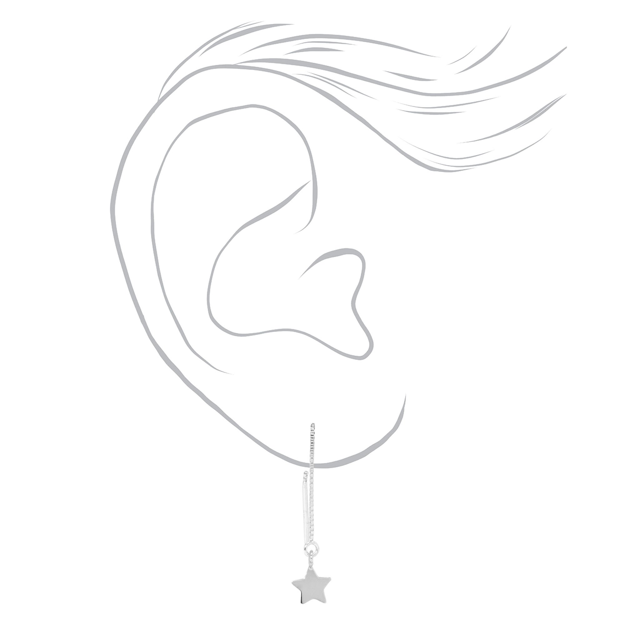 Sterling Silver Star Pull Through Drop Earrings,