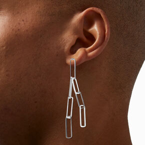 Silver-tone Rectangle Chain Linear 4&quot; Drop Earrings,