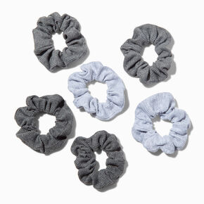 Gray Tonal Heathered Ribbed Hair Scrunchies - 6 Pack ,