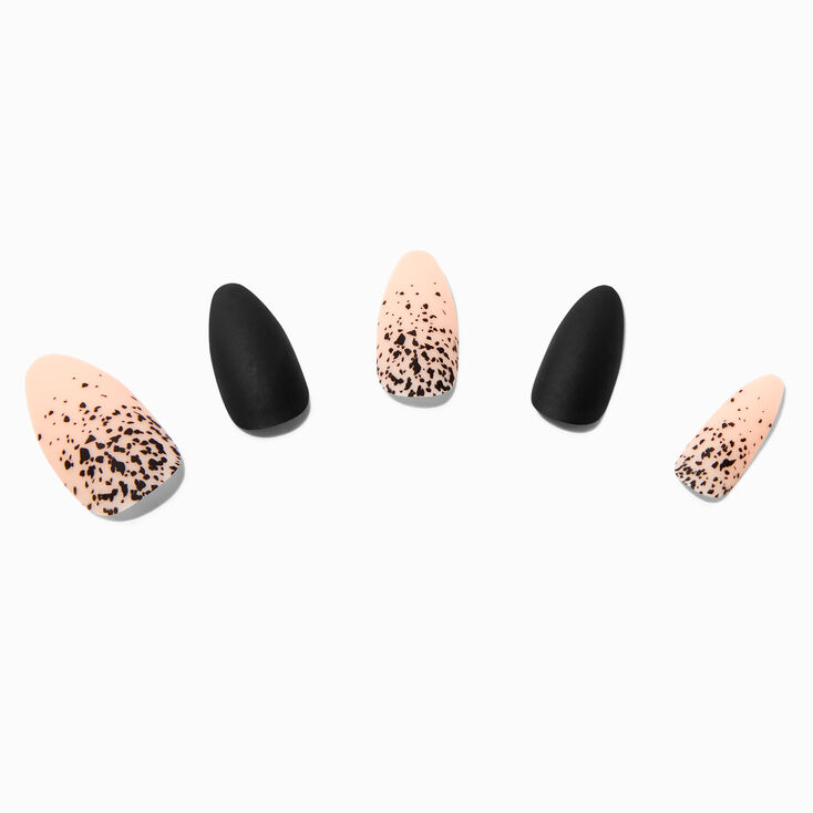 Nude &amp; Black Glitter Speckle Stiletto Vegan Faux Nail Set - 24 Pack,
