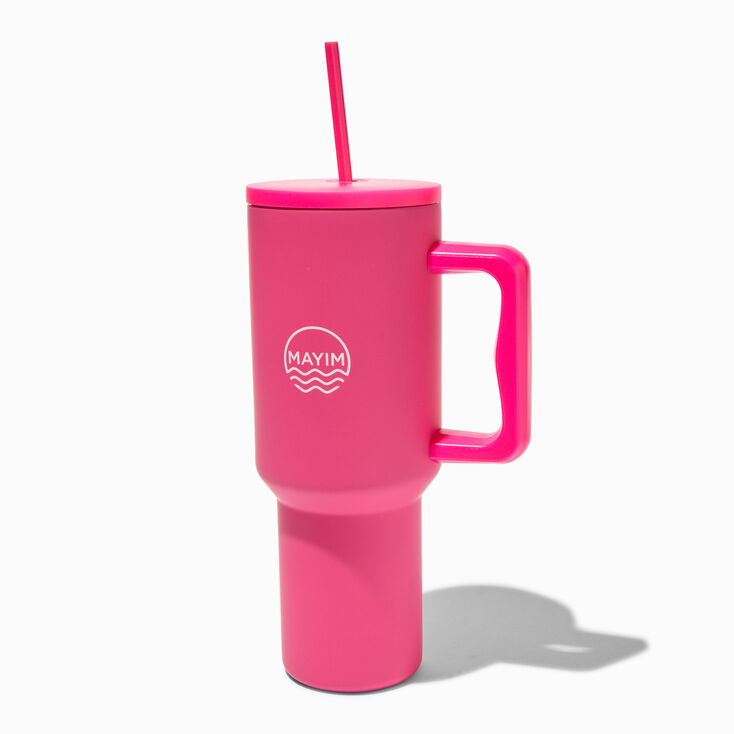 Hot Pink Stainless Steel Handled Tumbler,