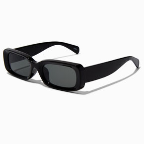 Black Puffy Slim Rectangle Sunglasses,