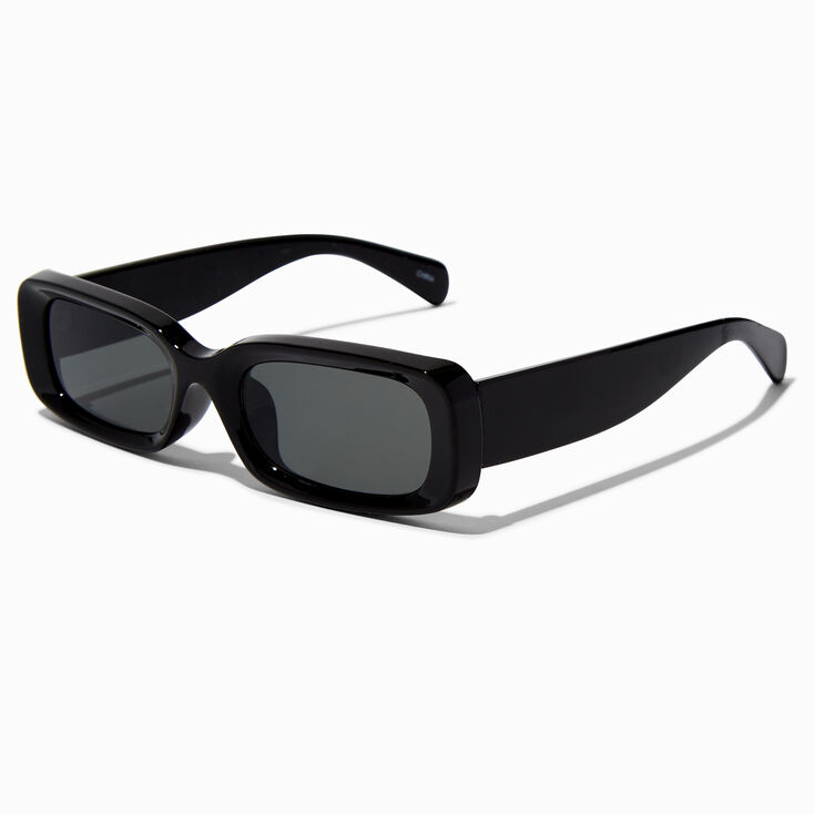 Lunettes de soleil rectangulaires fines noires &agrave; monture bomb&eacute;e,