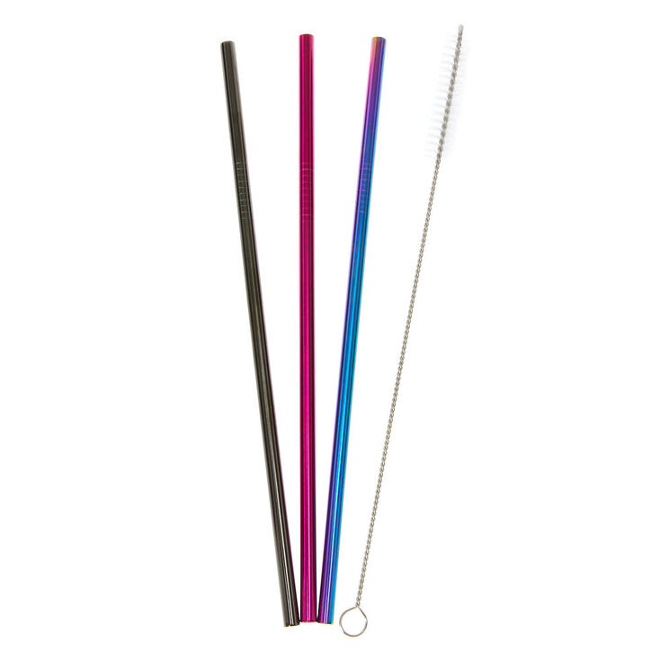 Mixed Metal Rainbow Stainless Steel Straws - 3 Pack,