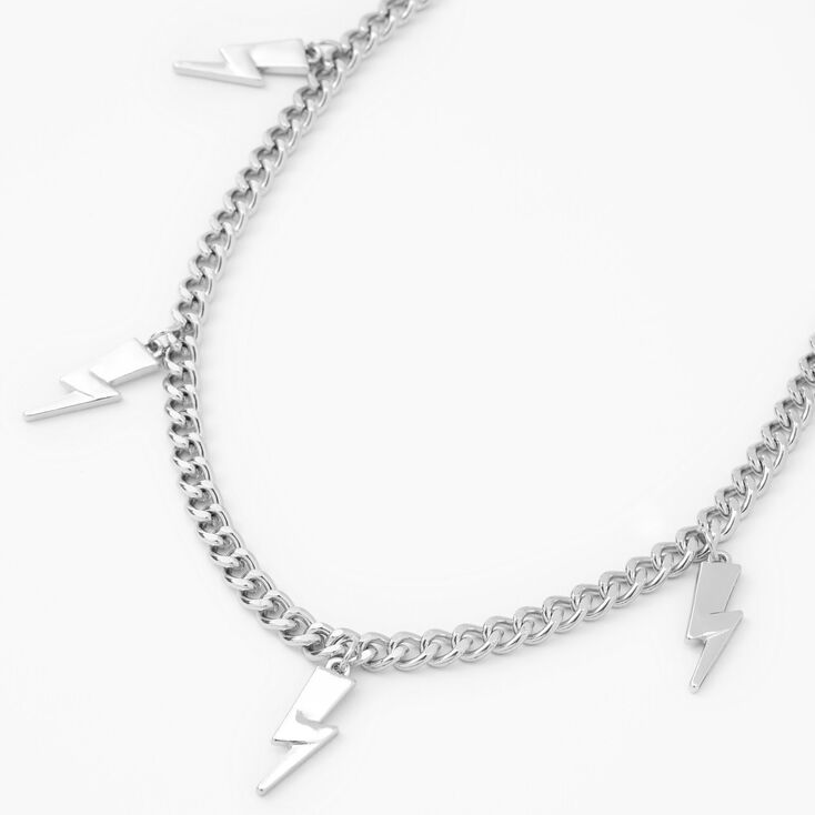 Silver Lightning Bolt Charm Chain Necklace,