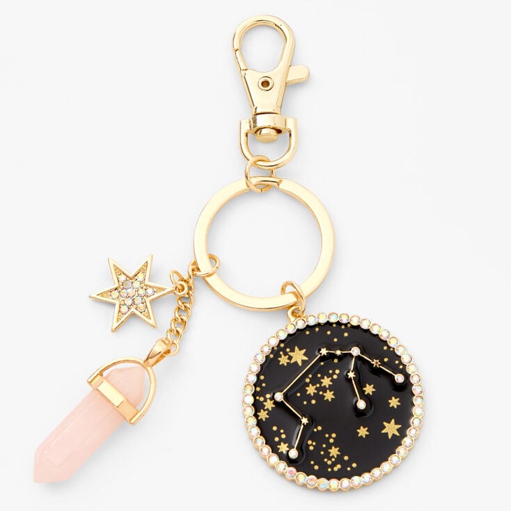 Gold Mystical Gem Zodiac Keyring - Aquarius,