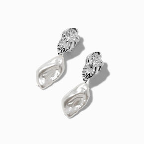 Silver-tone Pearl Smash Clip-On Drop Earrings ,