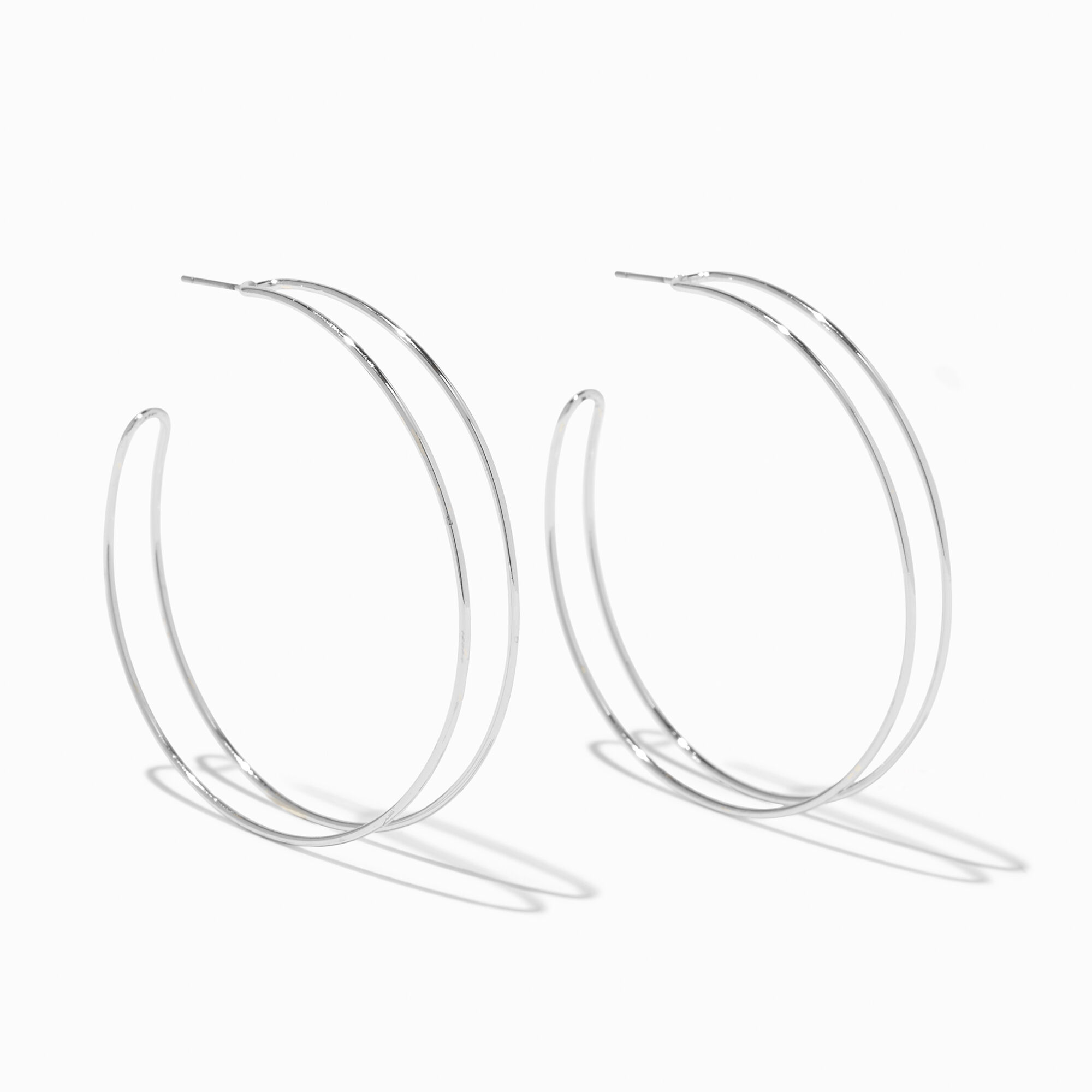 View Claires Tone 60MM Double Hoop Earrings Silver information
