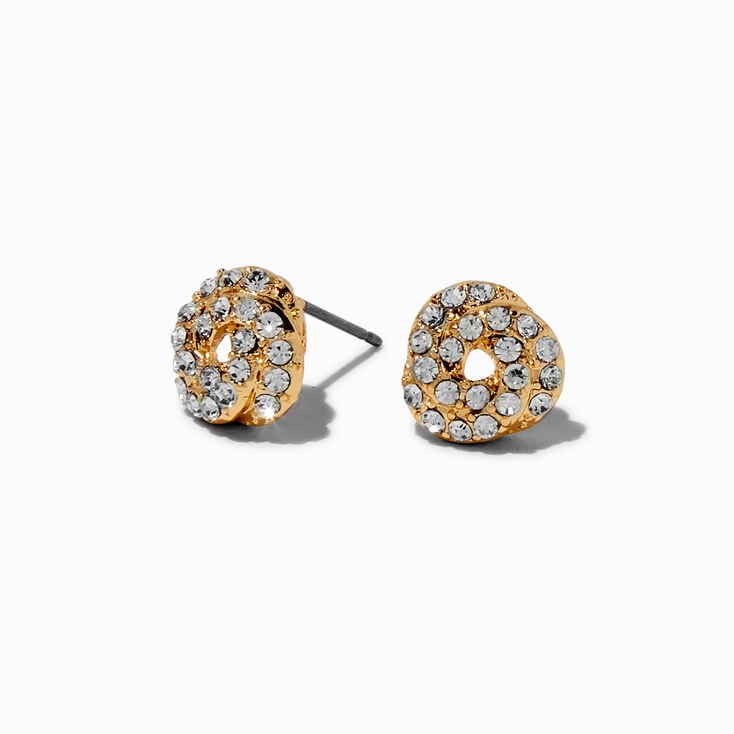 Crystal-Studded Gold-tone Love Knot Stud Earrings