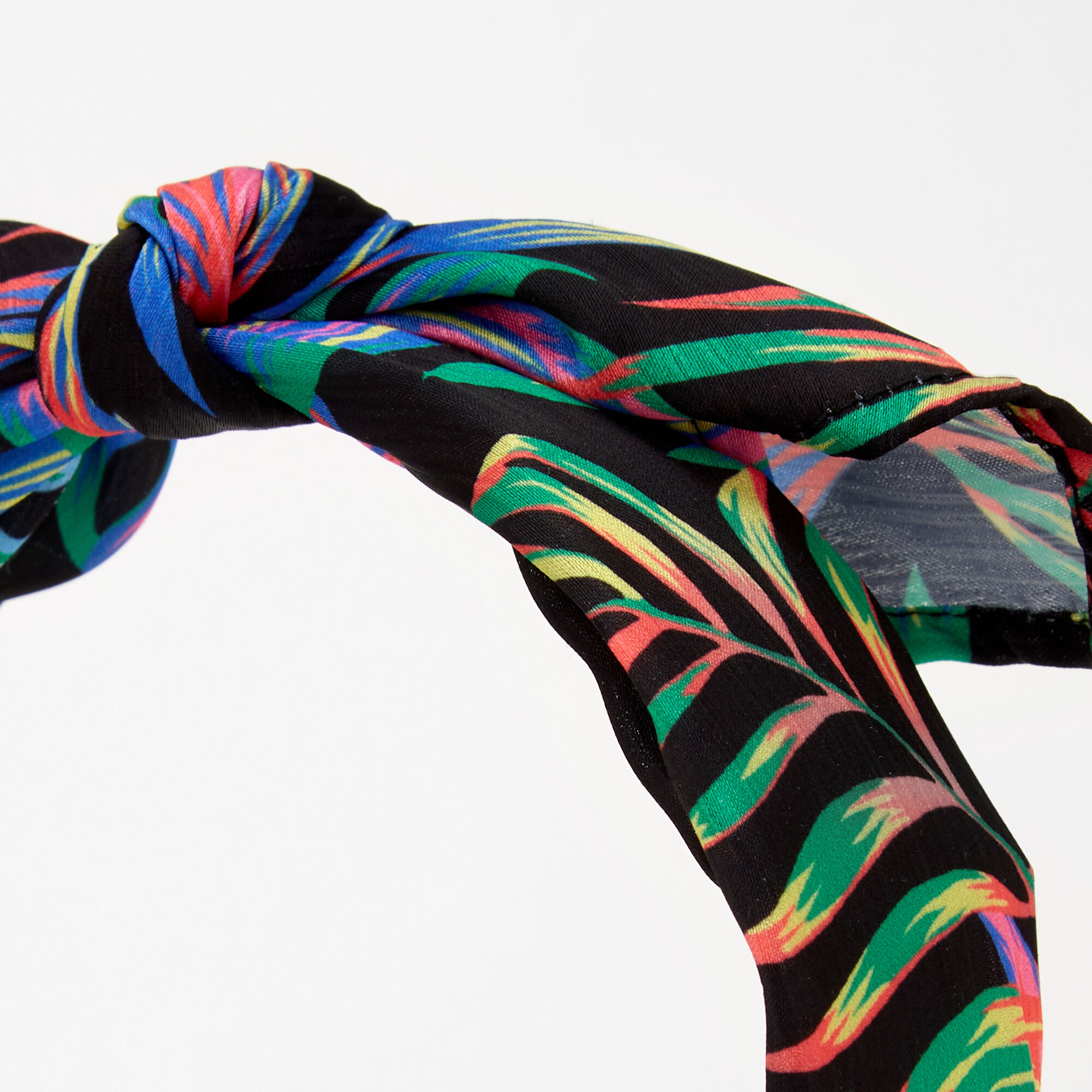 Tropical Palm Leaf Knotted Bow Headband - Black,