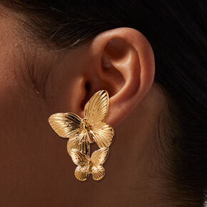 Gold-tone Double Butterfly 1.5&quot; Drop Earrings,