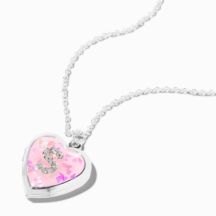 Pink Embellished Initial Glitter Heart Locket Necklace - S,