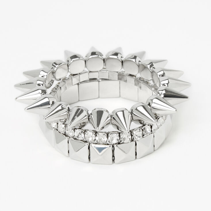 Silver Spikes Stretch Bracelets - 3 Pack,