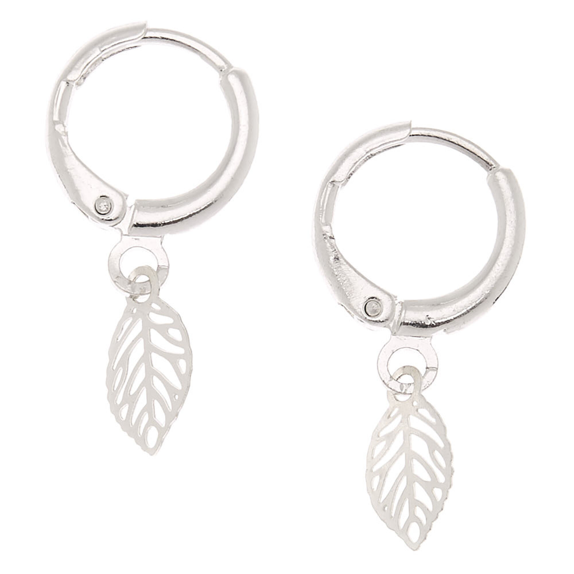 View Claires 10MM Leaf Huggie Hoop Earrings Silver information