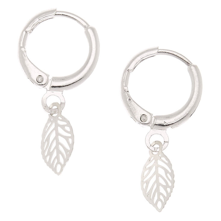 Claire's Créoles à breloque feuilles 10 mm couleur argenté