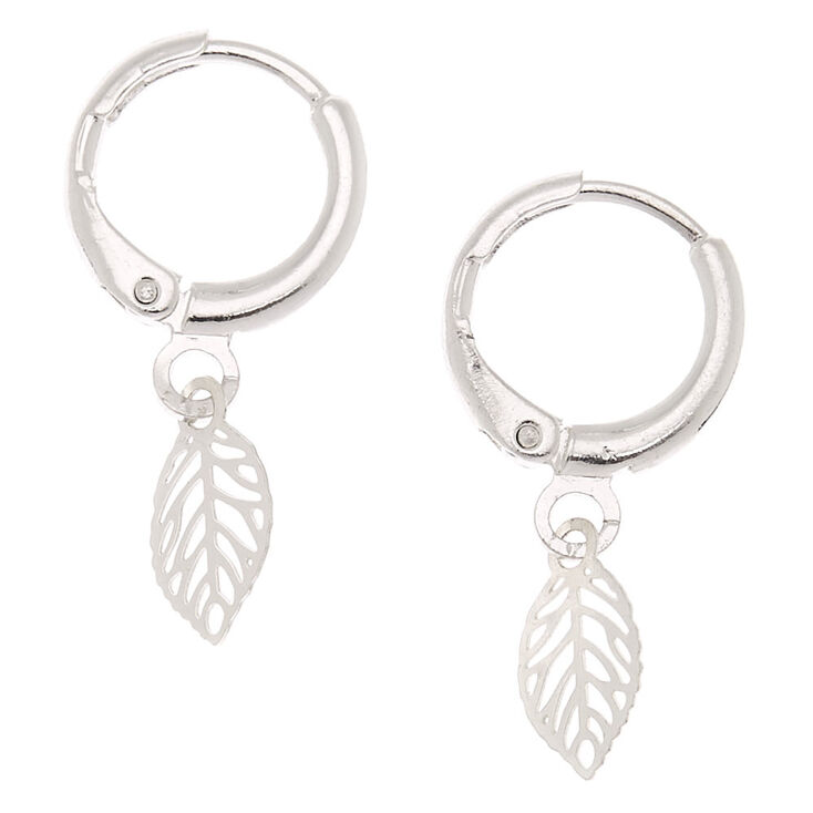 Silver 10MM Leaf Huggie Hoop Earrings,
