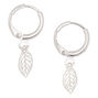 Silver 10MM Leaf Huggie Hoop Earrings,