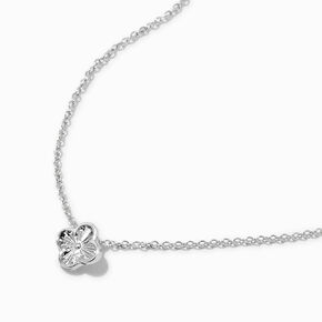 Silver-tone Textured Clover Pendant Necklace,