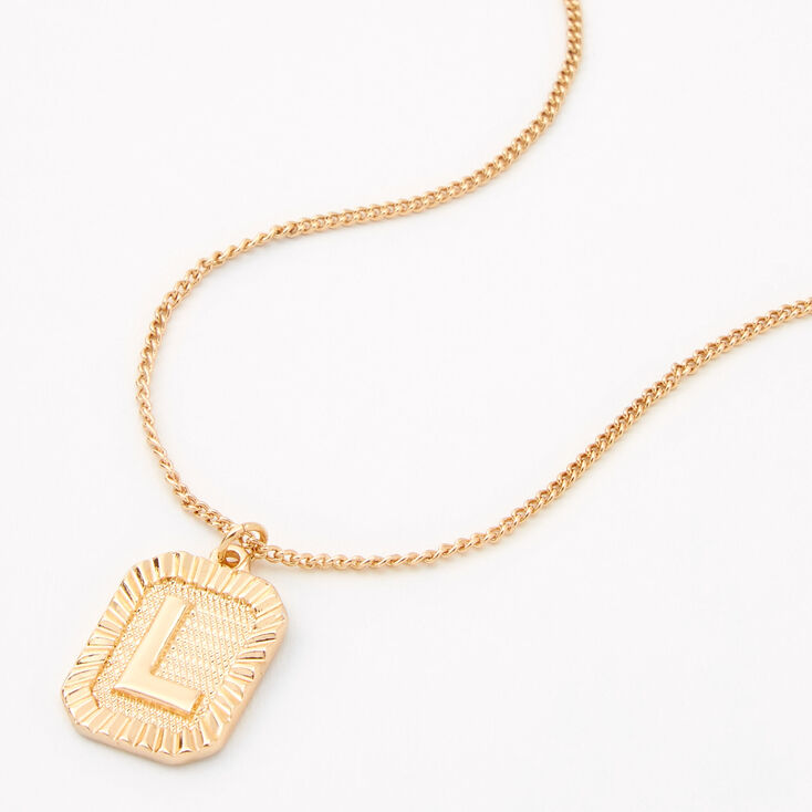 Gold Initial Rectangle Medallion Pendant Necklace - L,
