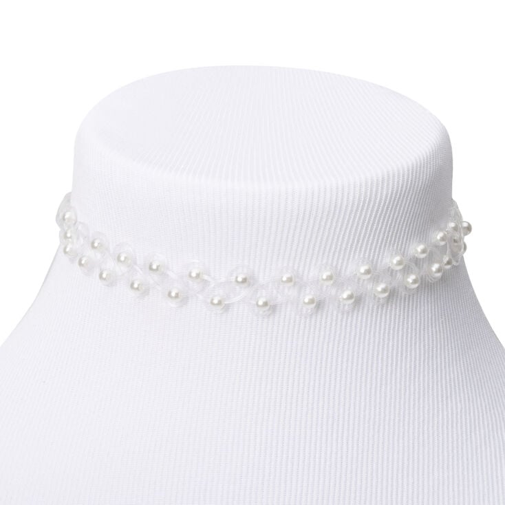 Pearl Tattoo Choker Necklace - White,