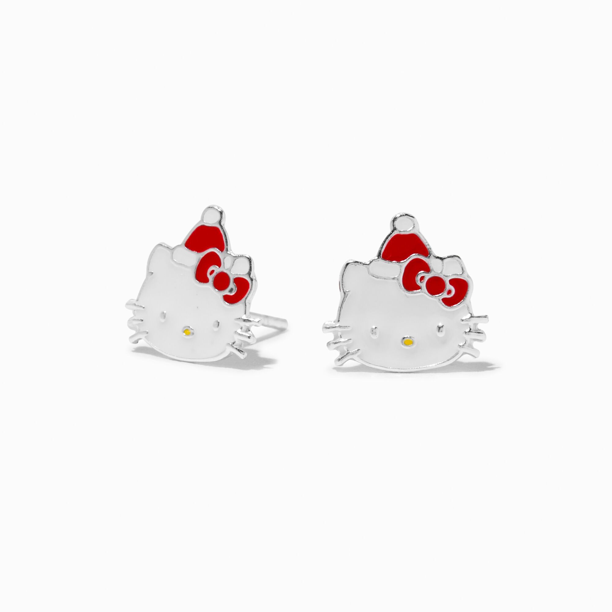 Sterling Silver Hello Kitty Santa Hat Christmas Stud Earrings